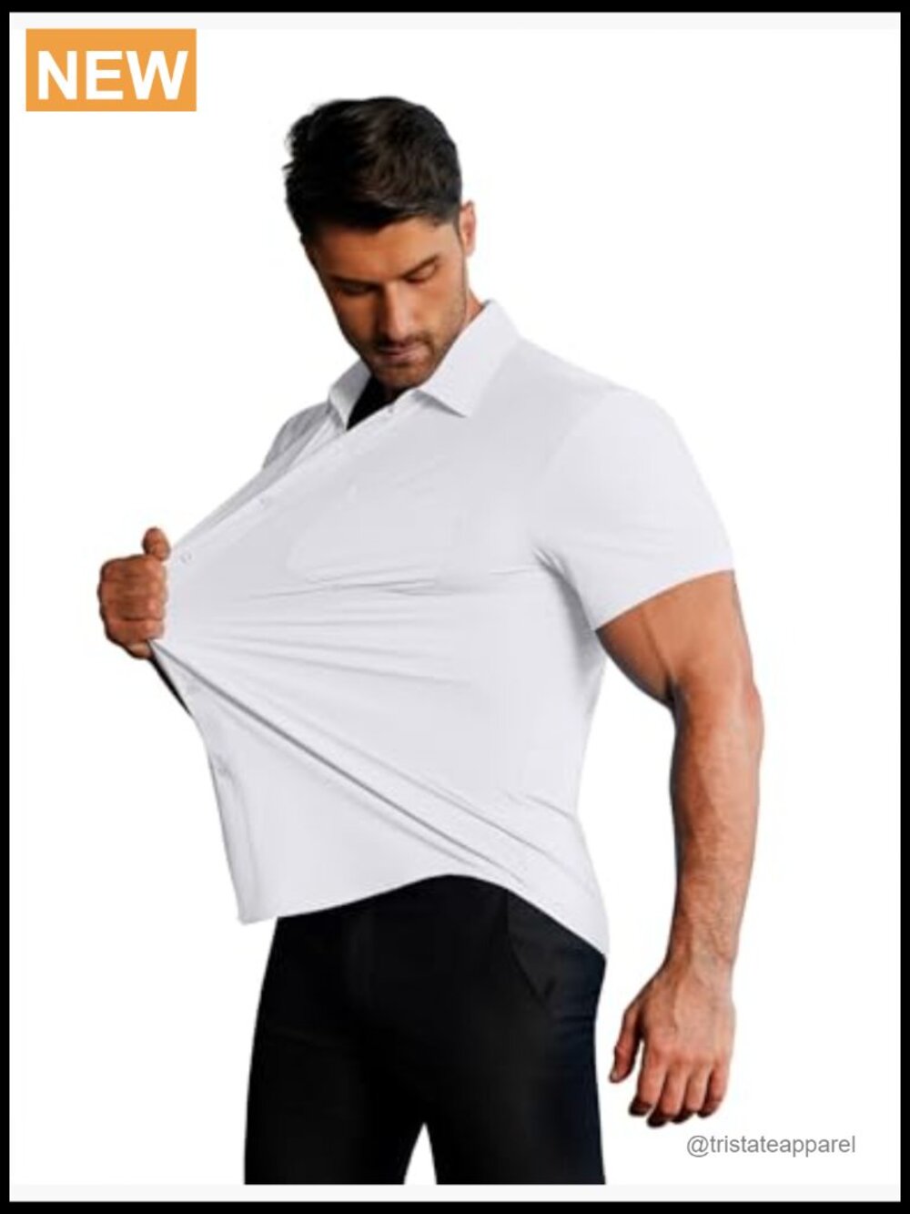 Men's Muscle Fit Stretch Wrinkle-Free Short Sleeve Button Down Shirt - Picture 2 of 6